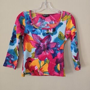 CHAUDRY Sports Women's‎ Floral Top - Multicolor Size Small Embellished